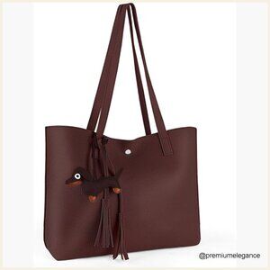 Large Faux Leather Tote Shoulder Bag with Tassel, Professional Satchel Purse